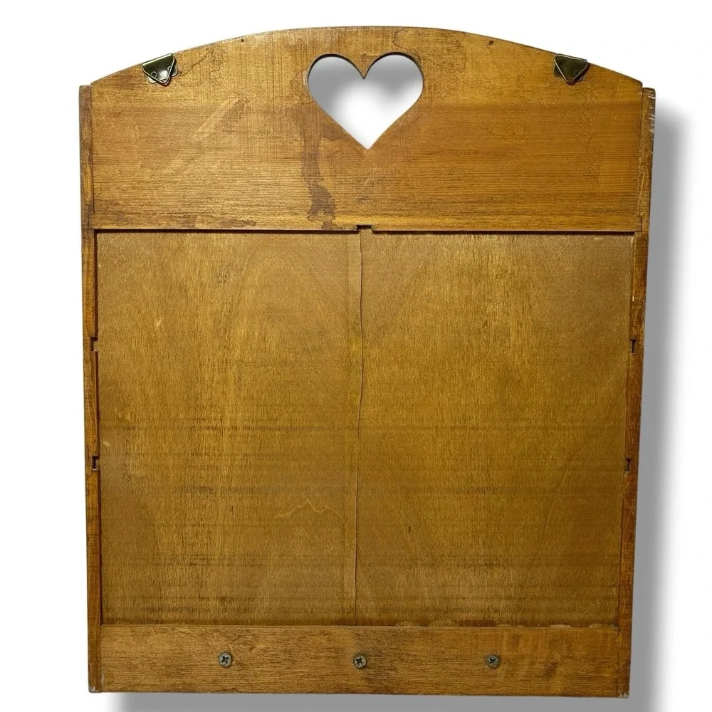 Vintage Solid Wood Heart Cutout Wall Shelf 3 Pegs Handmade Rustic Farm Cottage